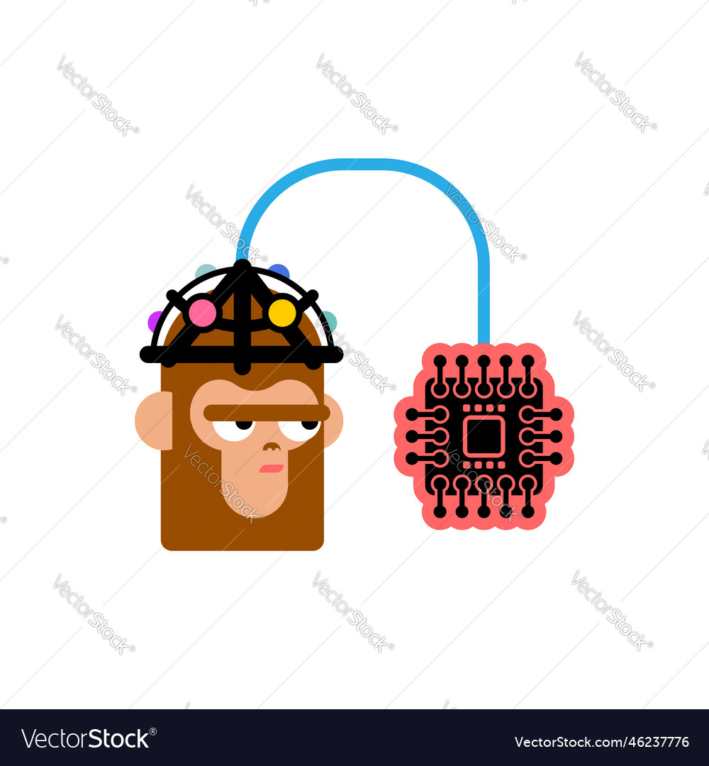 Neuralink chip in monkeys brain artificial vector image Neuralink chip in monkeys brain artificial