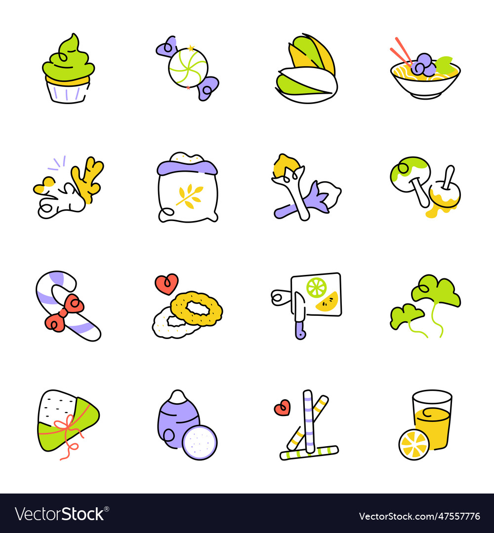 Organic food and confectionery sketchy icons