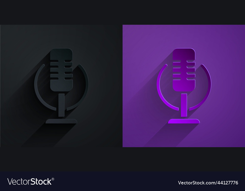 Paper cut microphone icon isolated on black