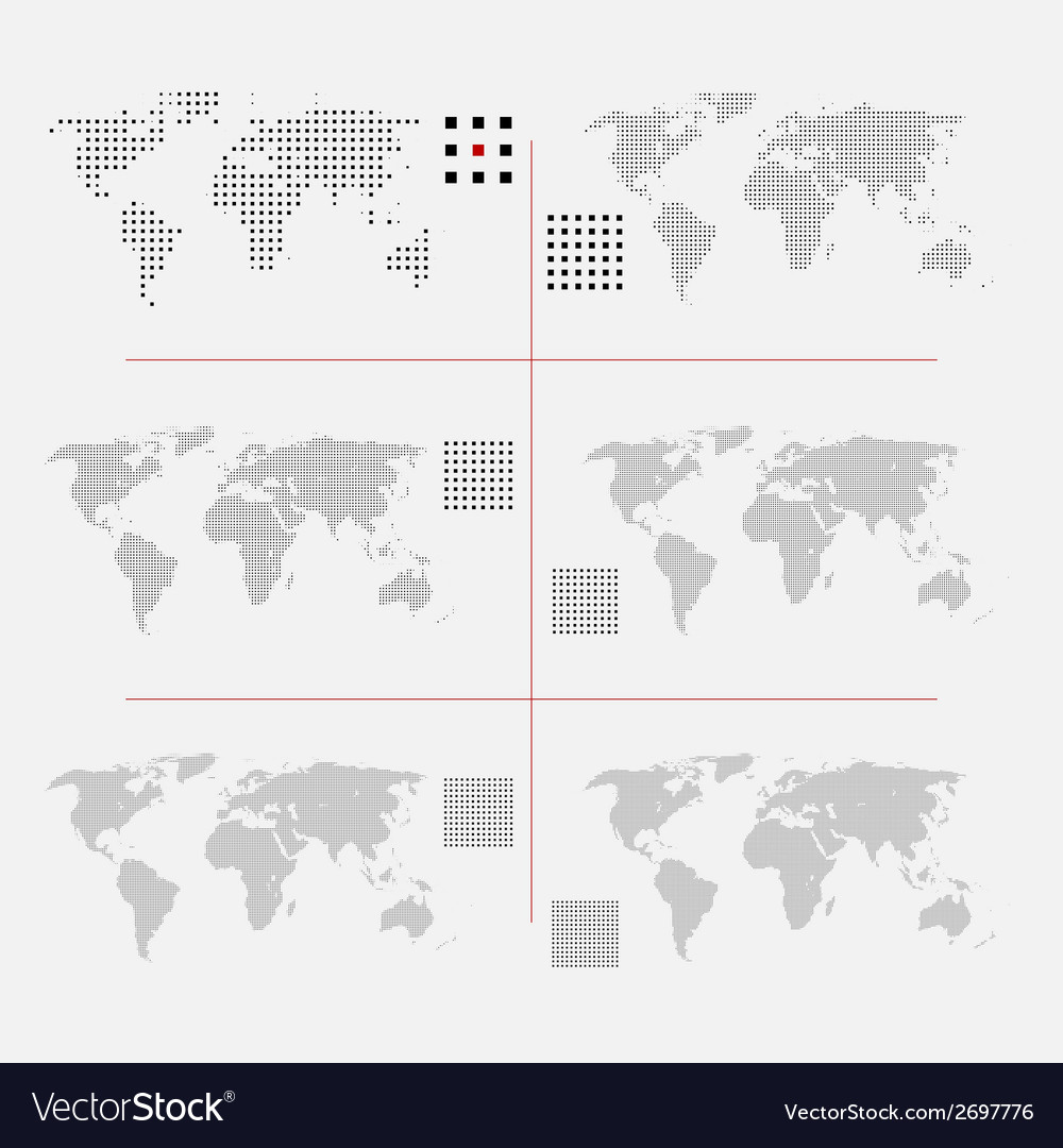 Set Dotted World Maps In Different Resolution Vector Image