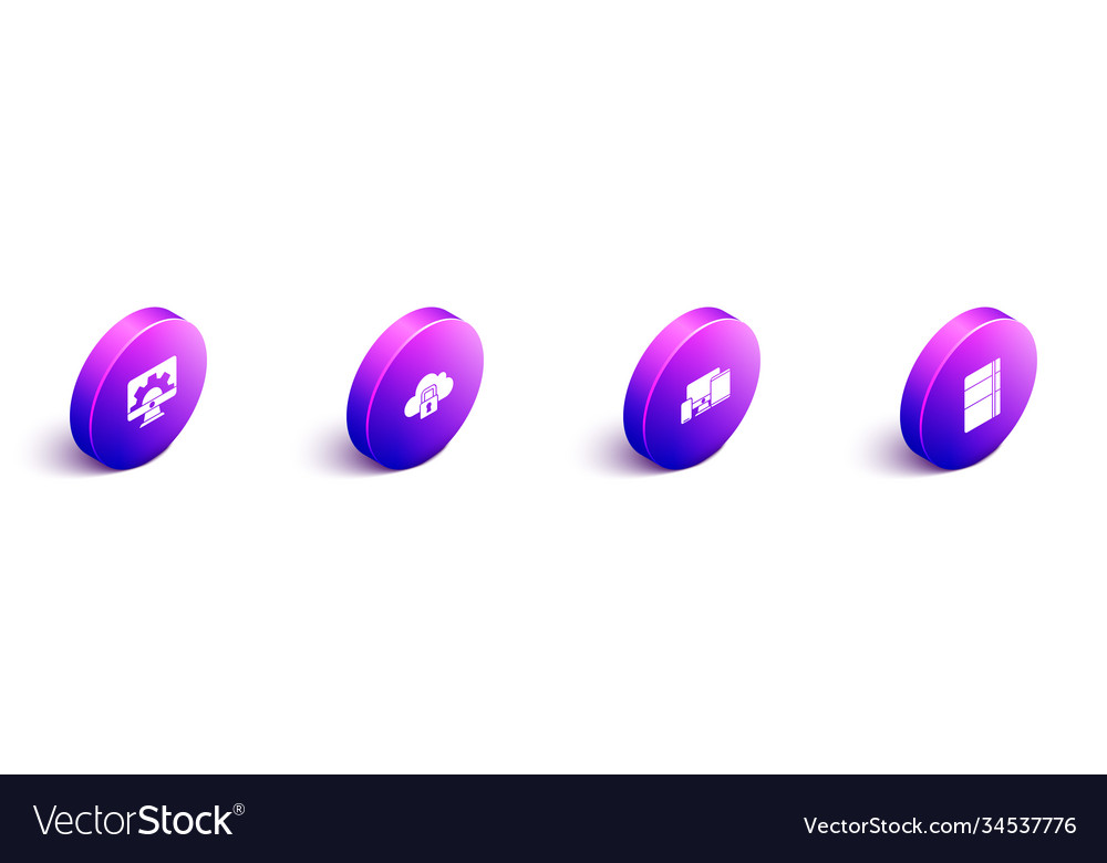 Set isometric web development cloud computing vector image Set isometric web development cloud computing