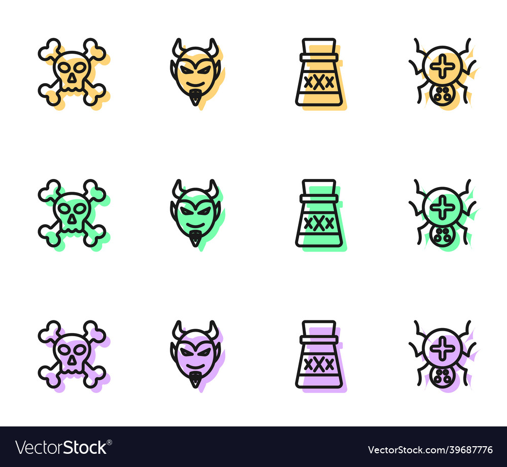 Set line bottle with potion skull crossbones
