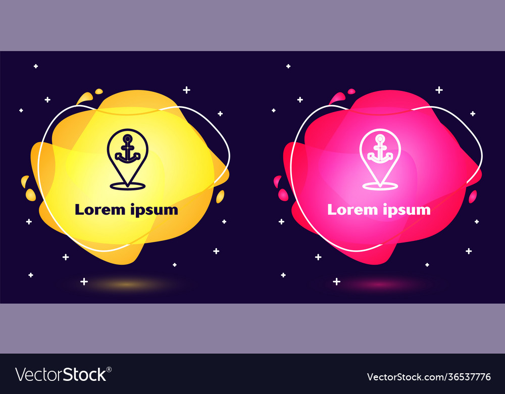 Set line map pointer with anchor icon isolated vector image Set line map pointer with anchor icon isolated