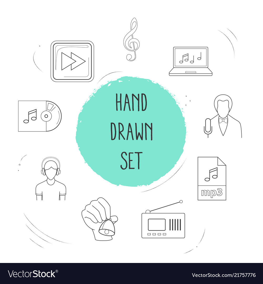 Set of audio icons line style symbols with hand vector image Set of audio icons line style symbols with hand