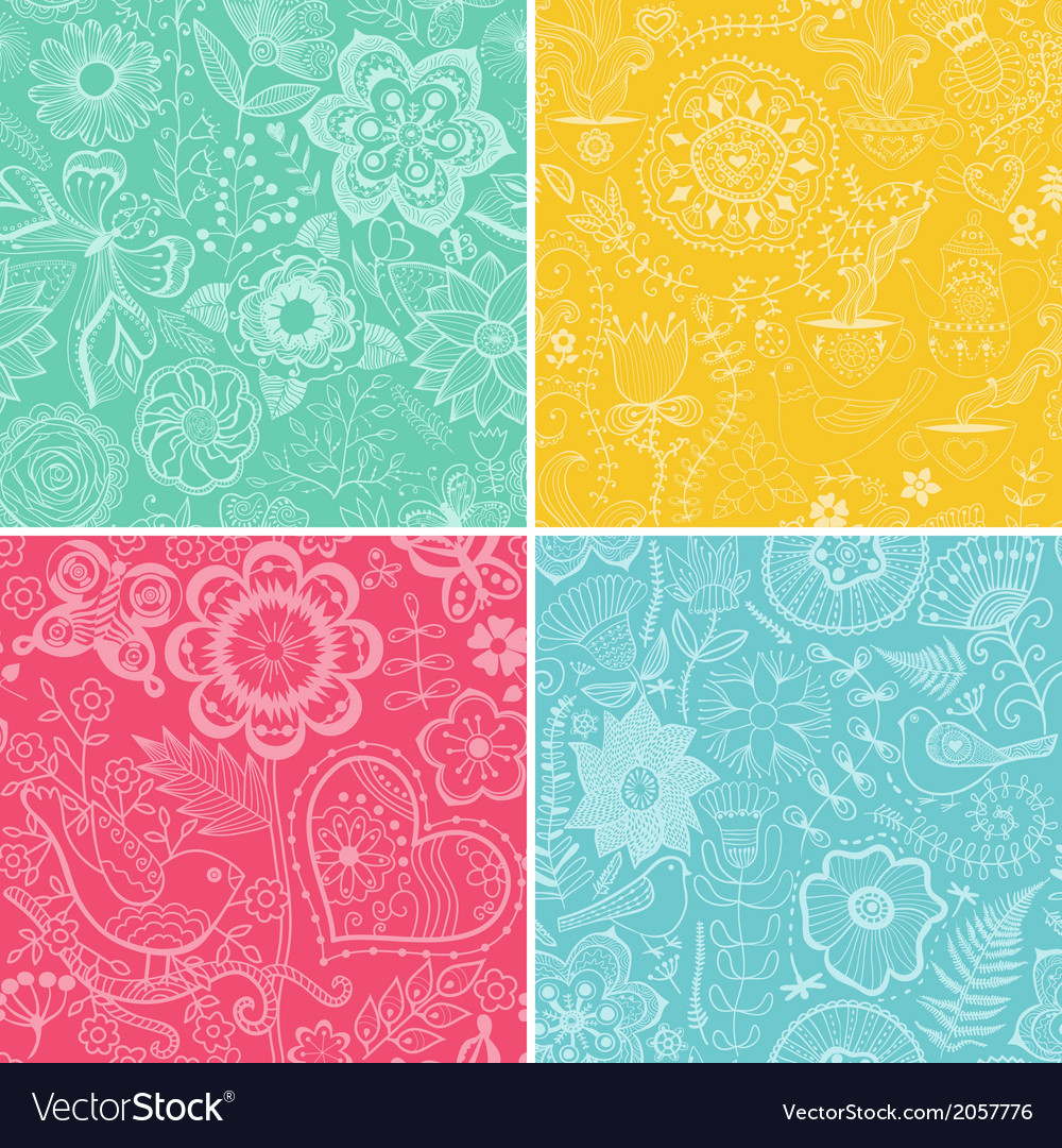Set of four floral patterns seamlessly tiling