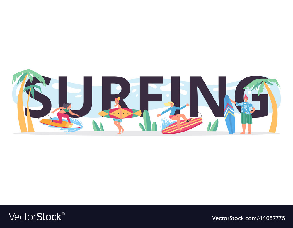 Surfen typografische Header Menschen mit Wellen