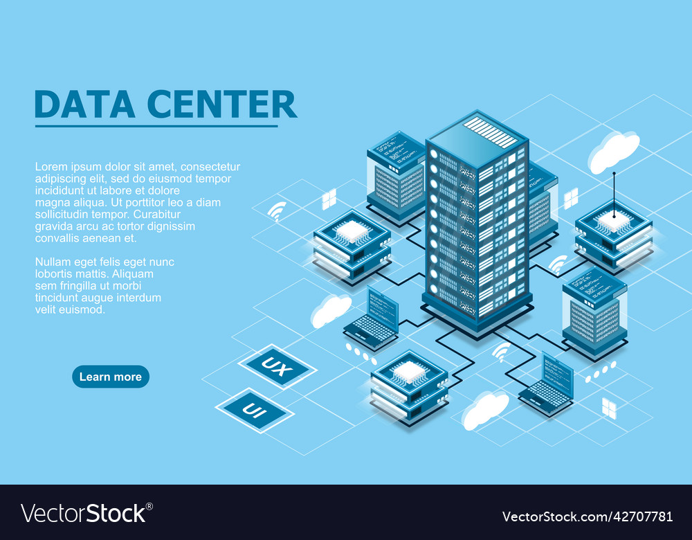 Concept of data network management isometric map vector image Concept of data network management isometric map