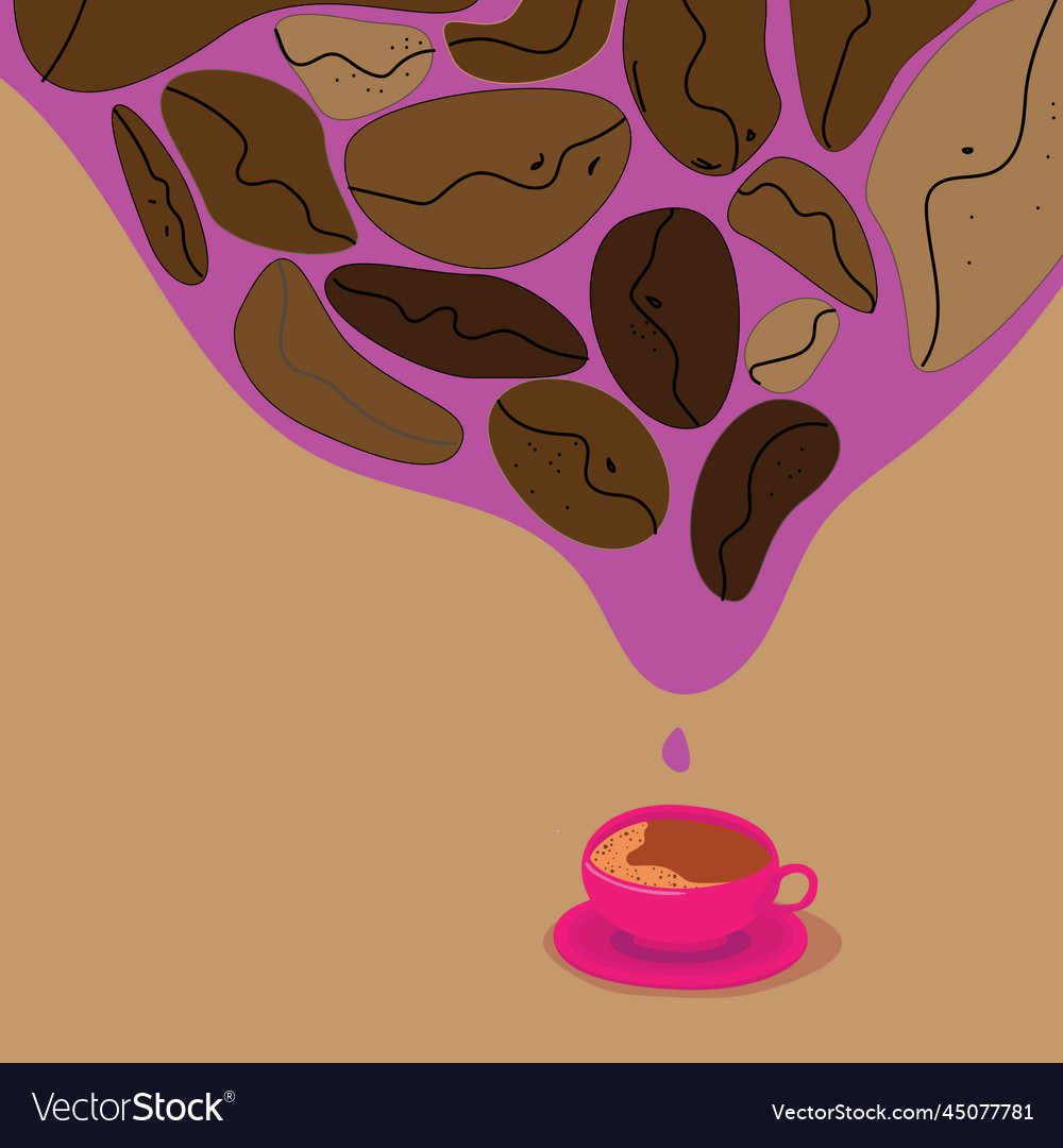 Cup of coffee with cocoa beans