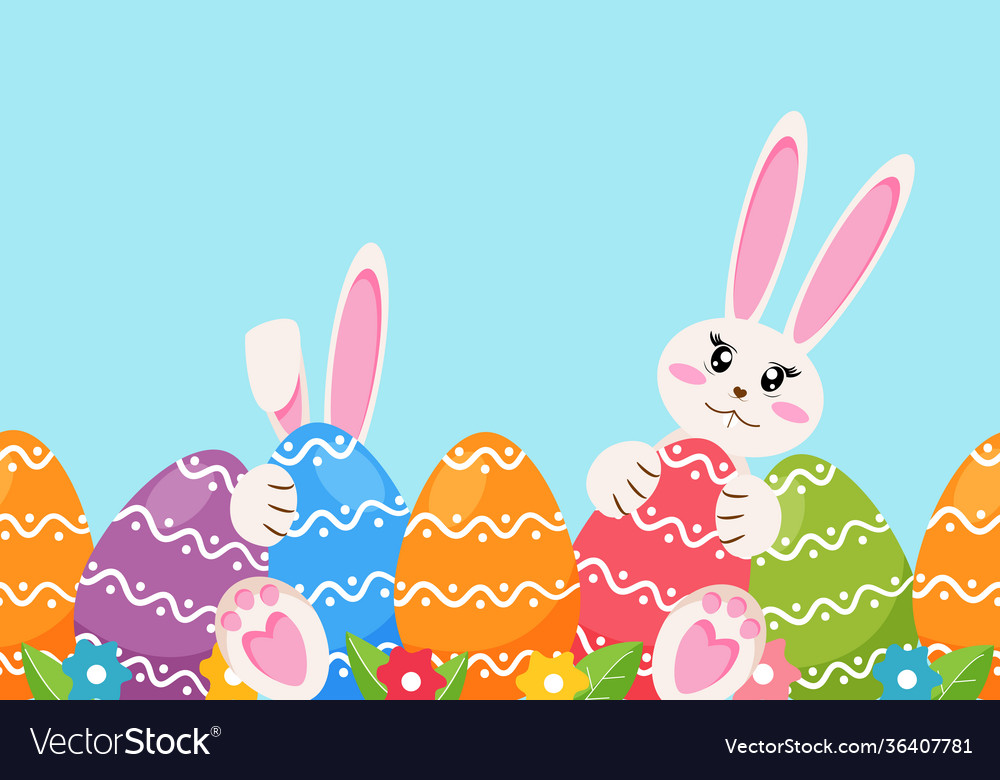 Easter seamless border with eggs and bunnies