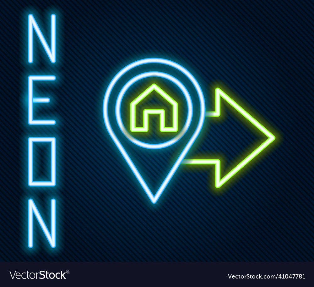 Glowing neon line map pointer with house icon vector image Glowing neon line map pointer with house icon