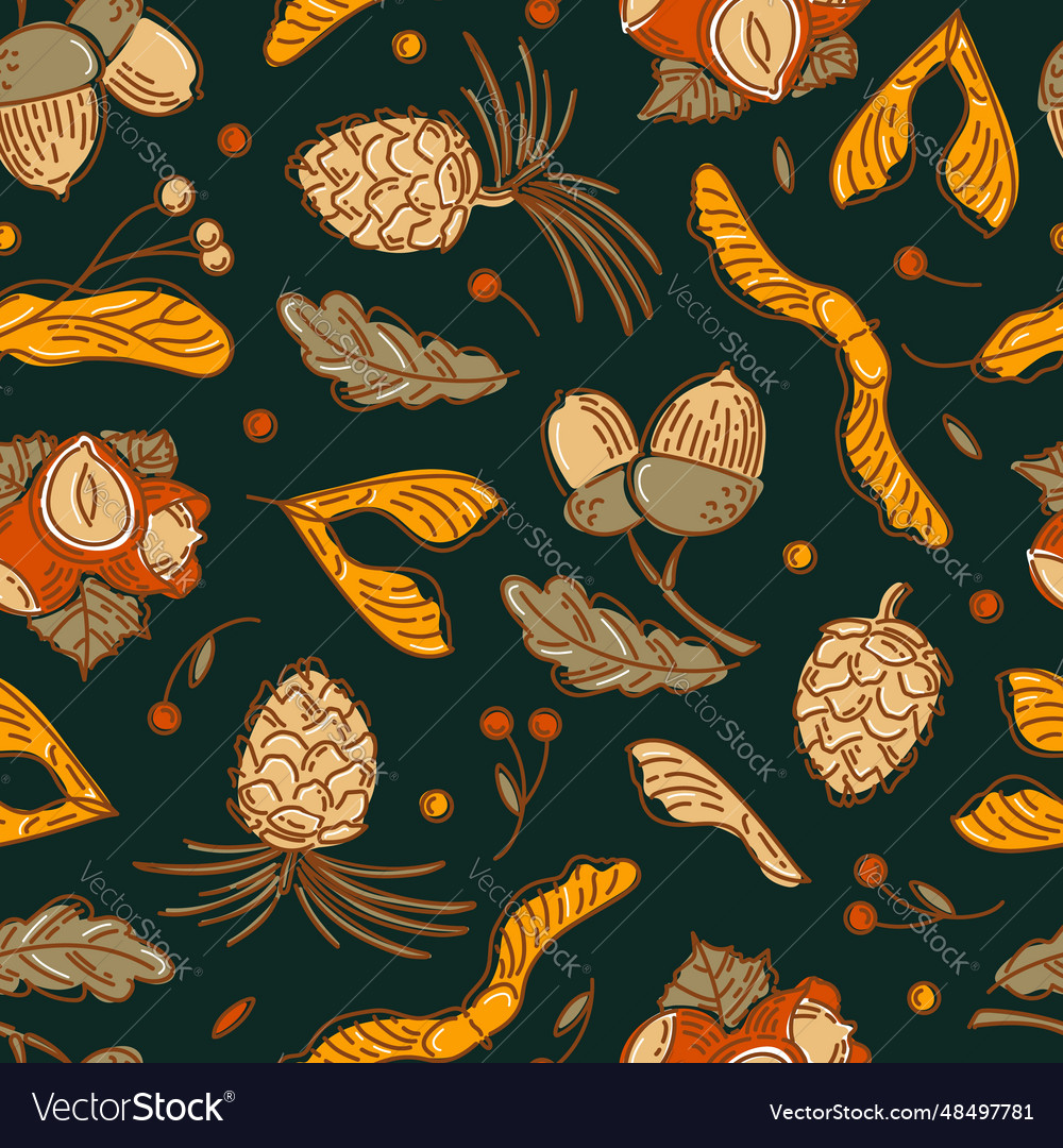 Hello autumn seamless pattern from nuts vector image Hello autumn seamless pattern from nuts
