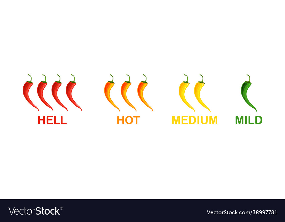 Hot chili peppers set level spicy from mild