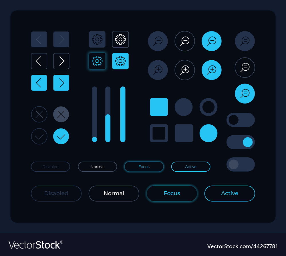 Multiple buttons ui elements kit vector image Multiple buttons ui elements kit