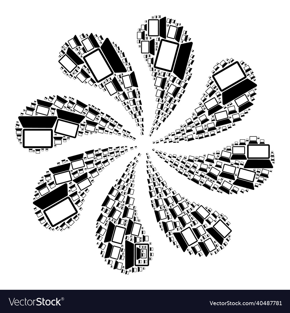 Notebook computer icon centrifugal fireworks vector image Notebook computer icon centrifugal fireworks