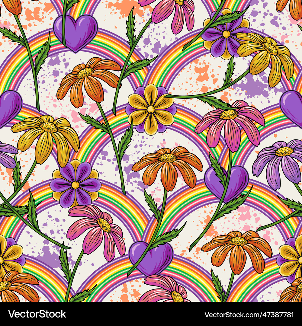 Pattern with rainbow chamomile flowers Royalty Free Vector