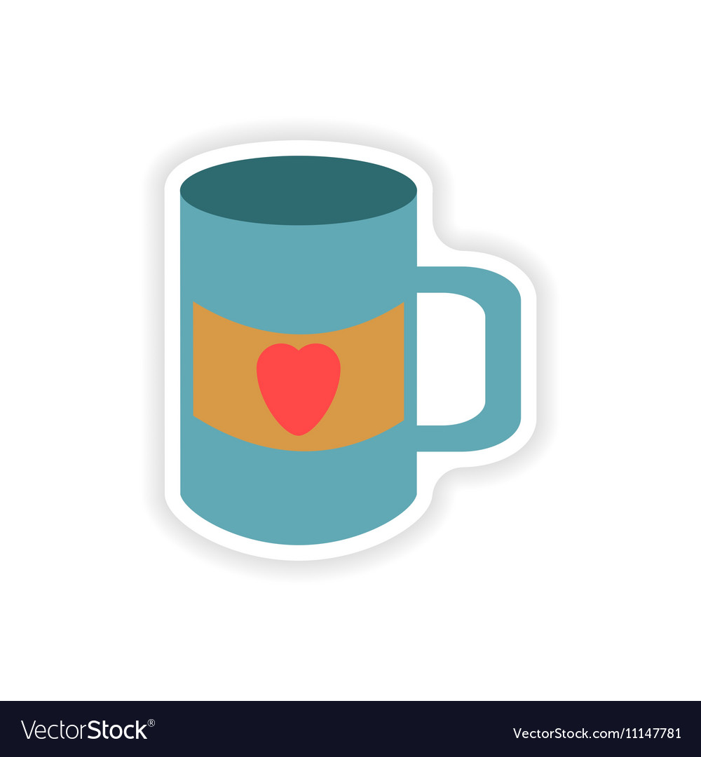 Stylish paper sticker on white background cup