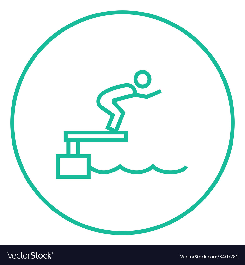 Swimmer jumping from starting block in pool line