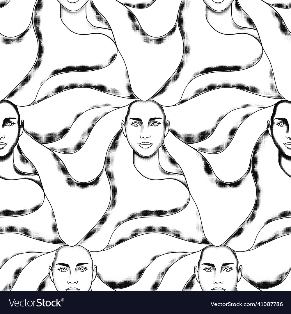 Abstract seamless pattern with womans heads