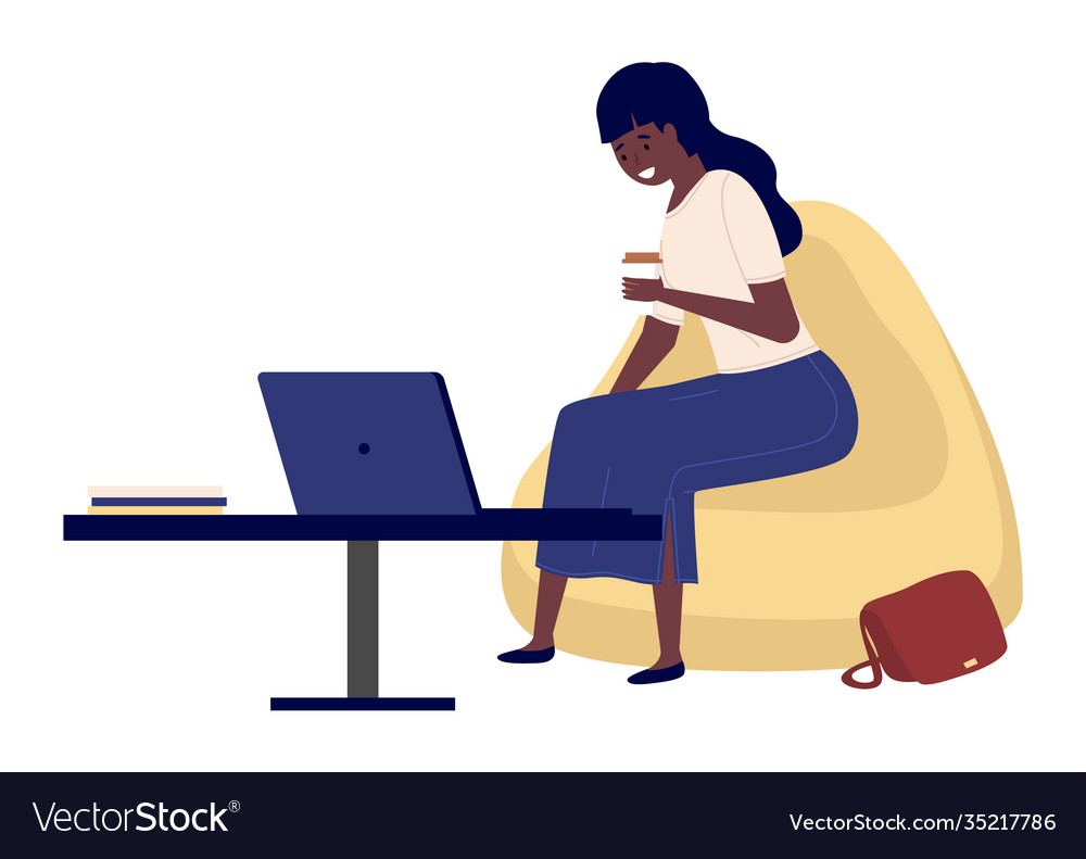 Beautiful business woman works on laptop