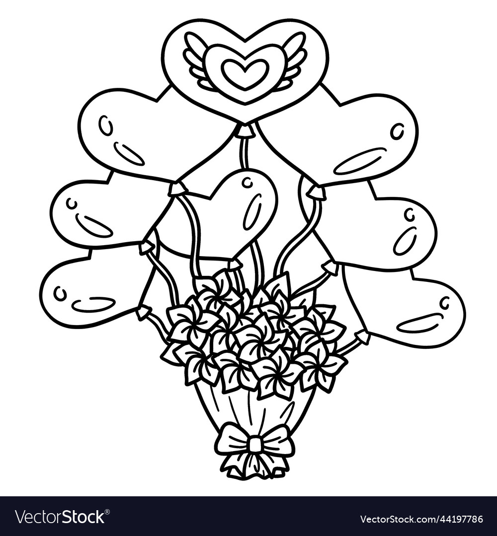 Bouquet flower tied to balloon heart isolated