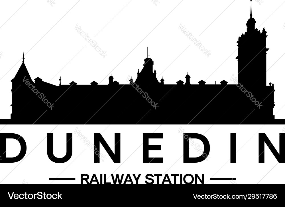 Dunedin railway station building silhouette Vector Image