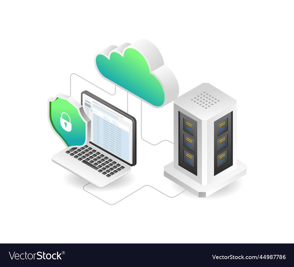 Flat isometric concept of server computer vector image Flat isometric concept of server computer
