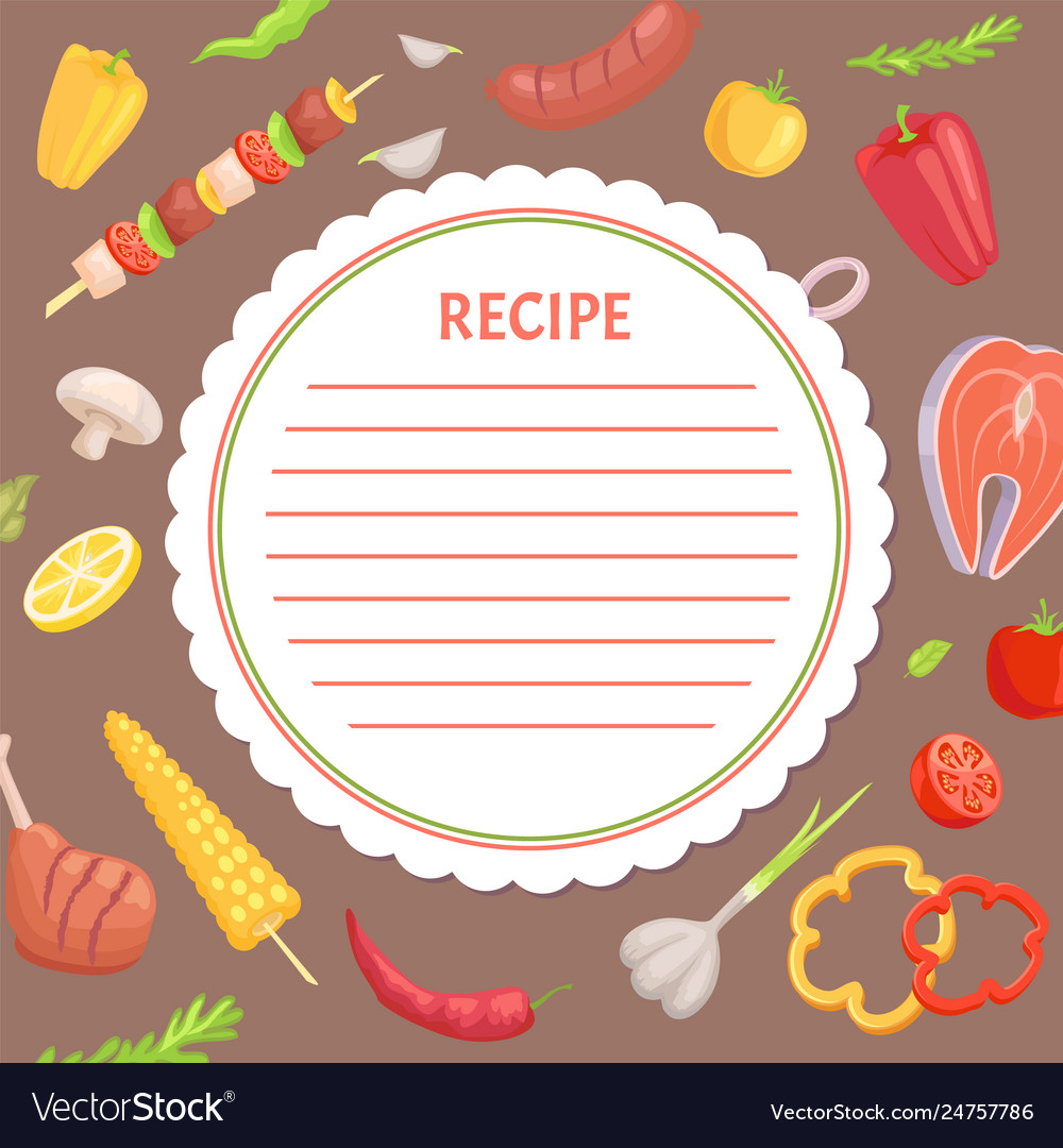 Recipe page mockup kebab and vegetables bbq Vector Image