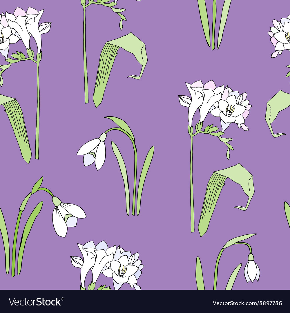 Seamless pattern with snowdrops