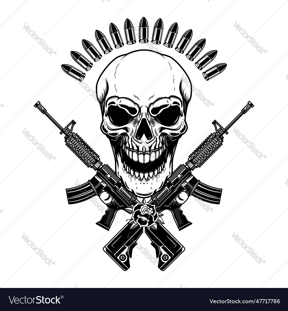 Skull with crossed assault rifles design Vector Image