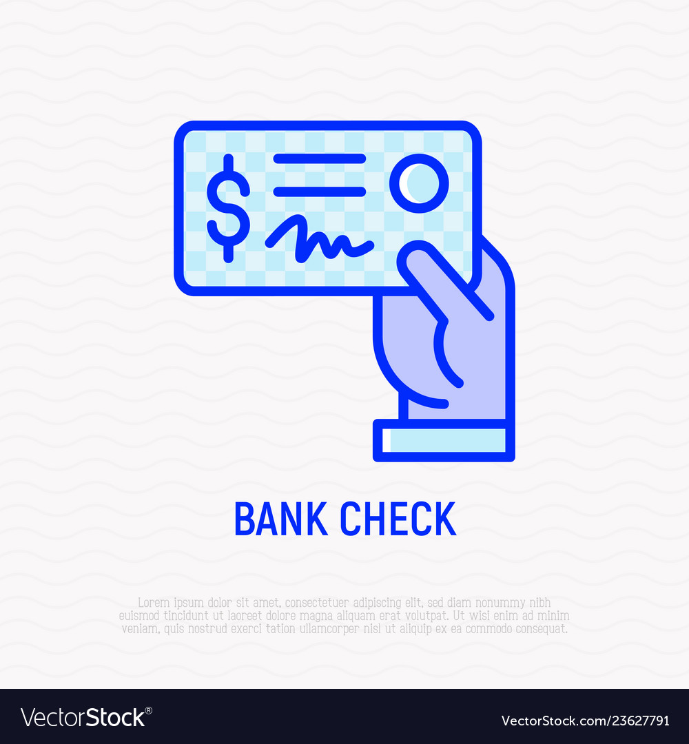 Bank check in hand thin line icon