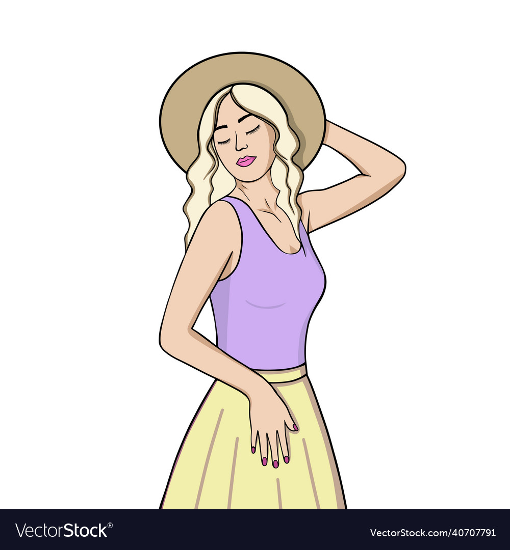 Beautiful girl in a hat for printing backgrounds vector image Beautiful girl in a hat for printing backgrounds