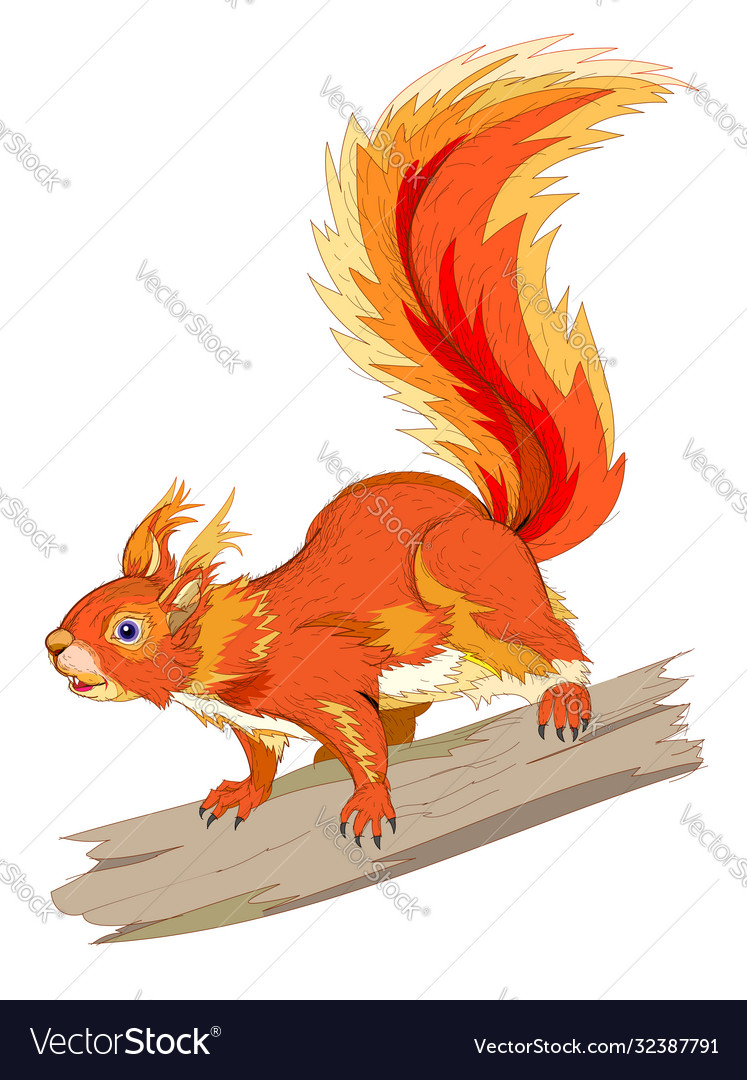 Fantasy cute squirrel sitting on a branch