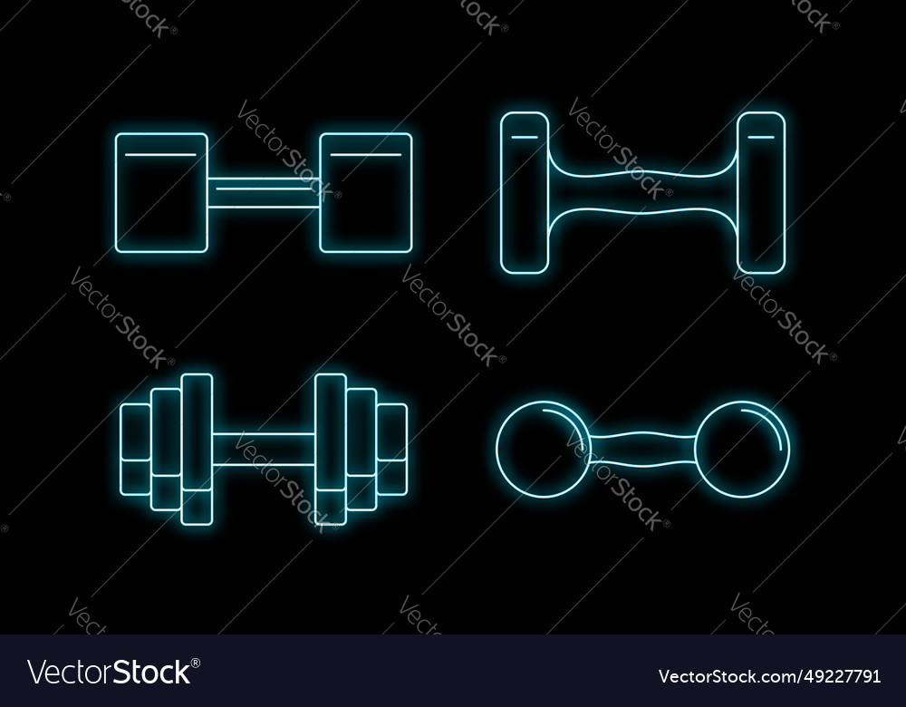 Hand dumbbell icon set neon Royalty Free Vector Image