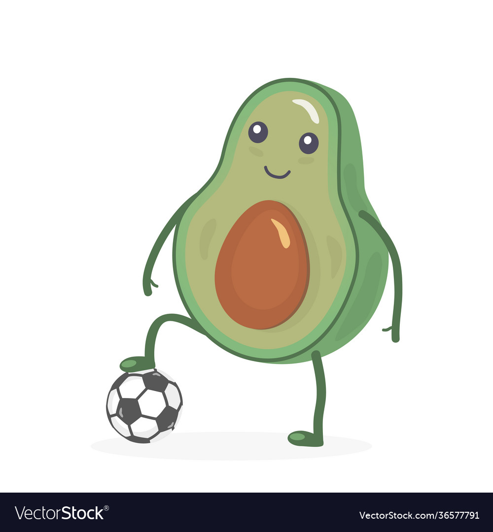 Kawaii avocado plays football food green fruit