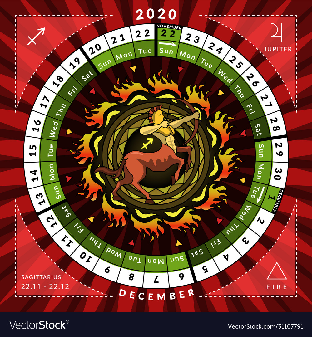 Sagittarius zodiacal circle calendar year 2020 Vector Image Sagittarius zodiacal circle calendar year 2020