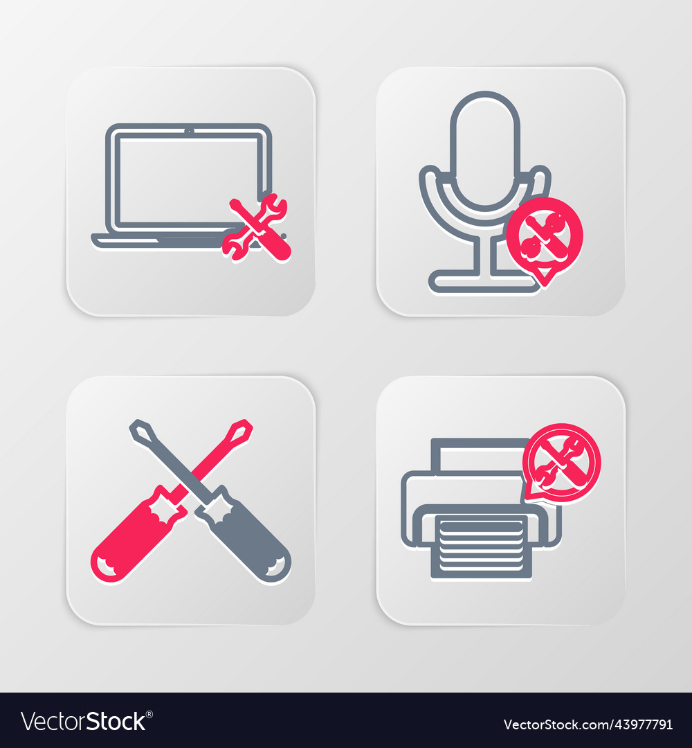 Set line printer service crossed screwdrivers Vector Image