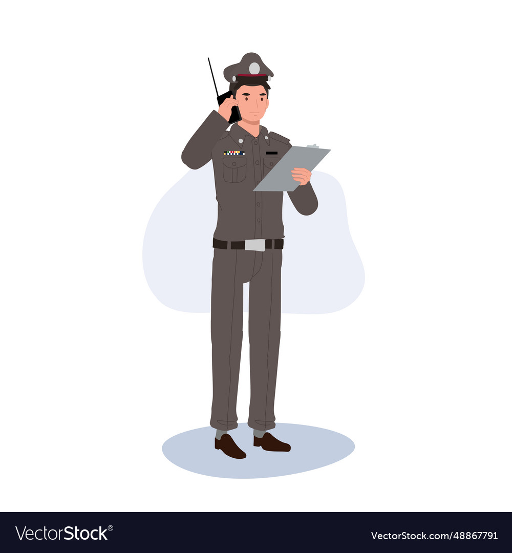 Thai police officer with walkie talkie Royalty Free Vector