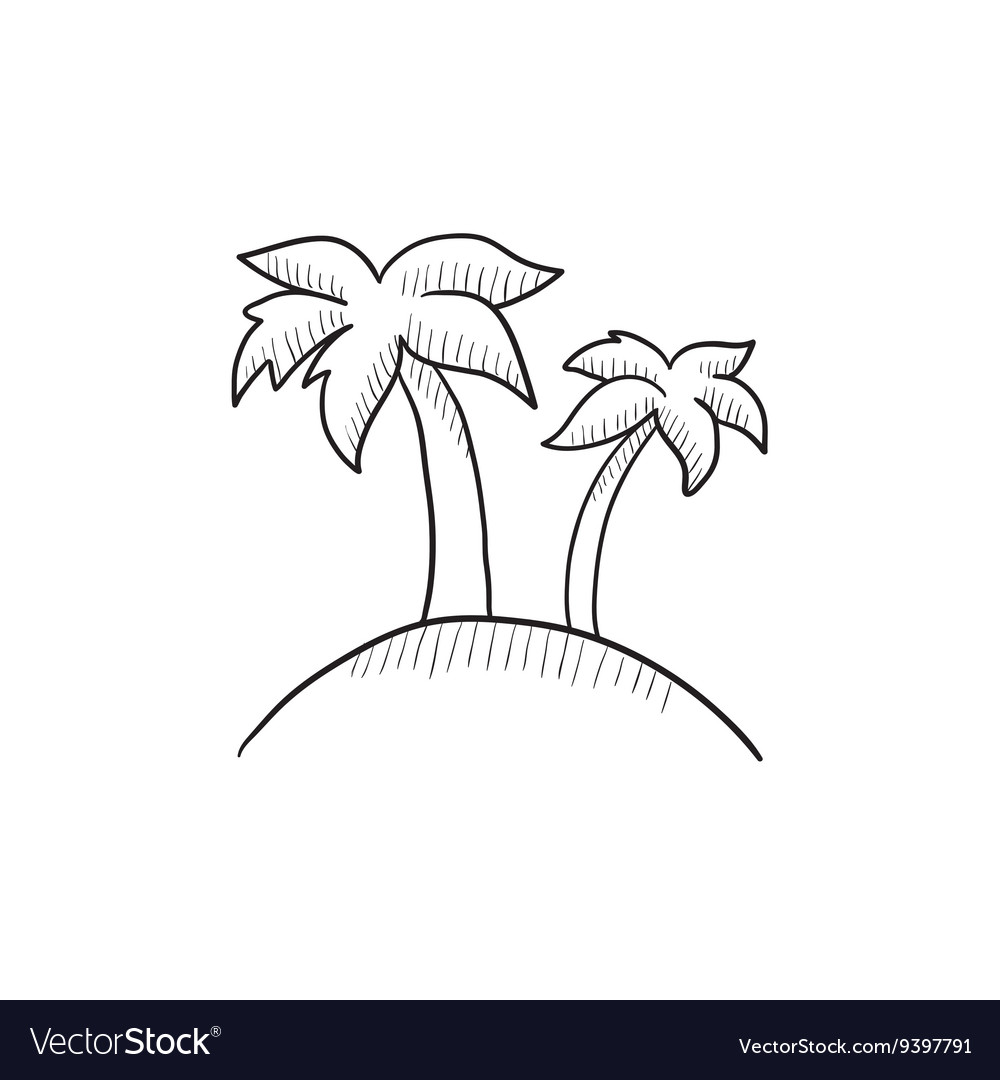 Two palm trees on island sketch icon Royalty Free Vector