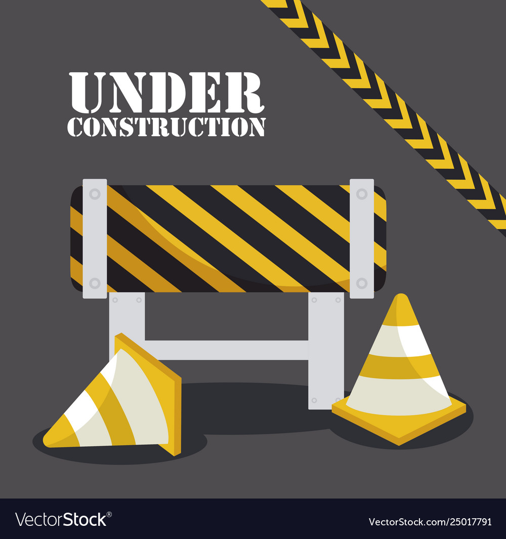 Under construction label with cones Royalty Free Vector