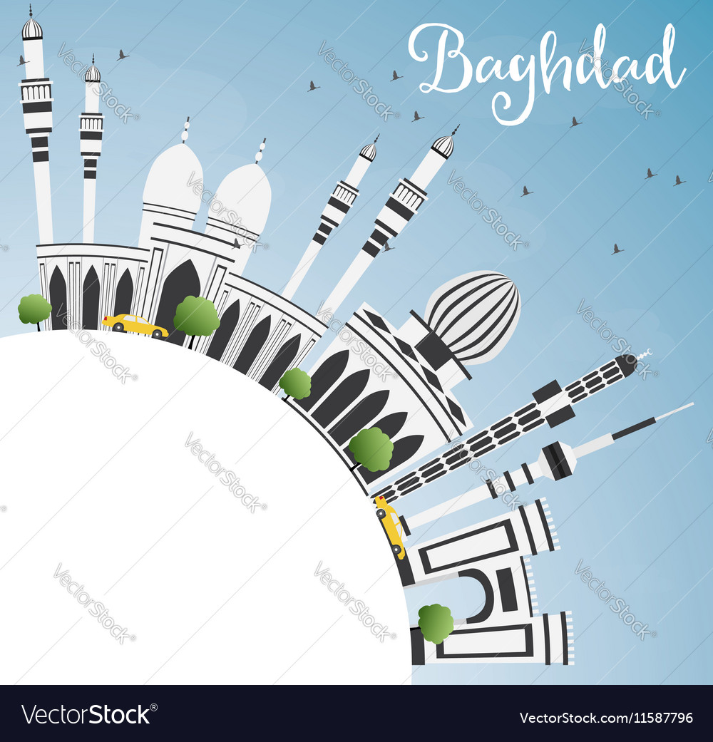 Baghdad skyline with gray buildings Royalty Free Vector