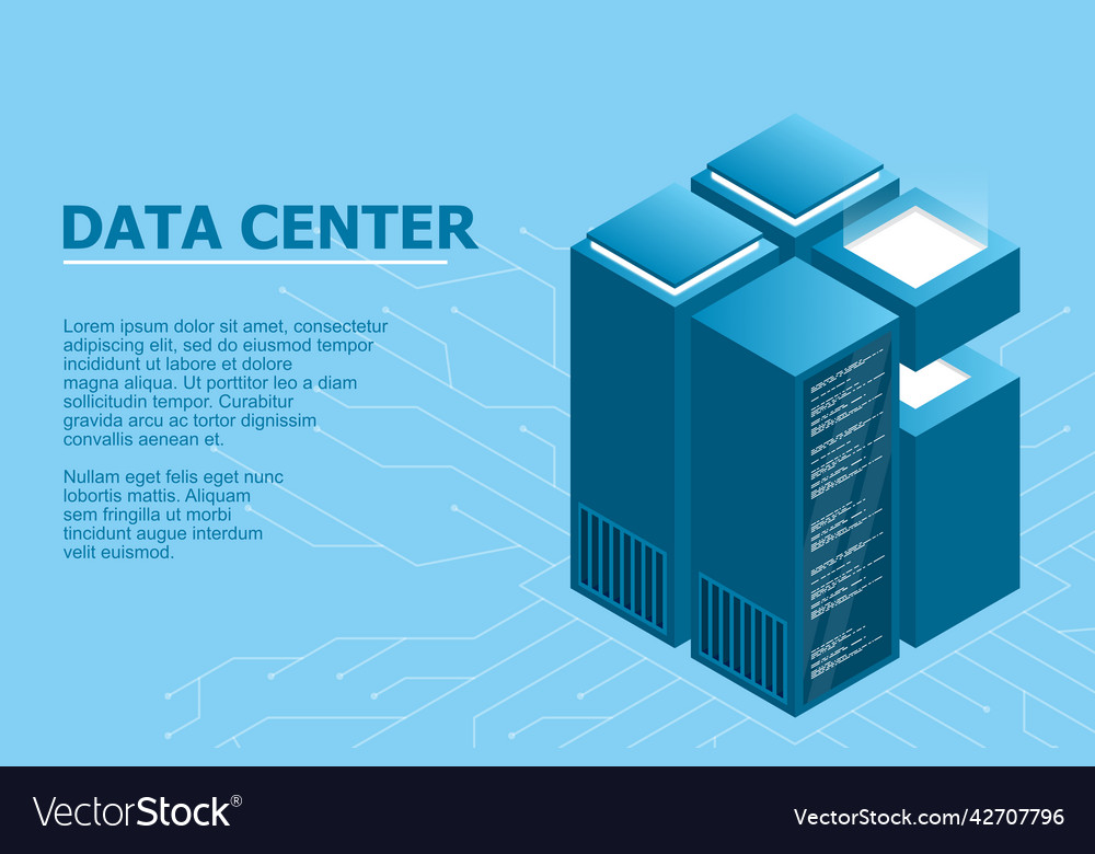 Concept of big data processing center isometric vector image Concept of big data processing center isometric