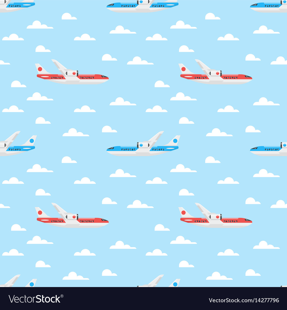 Flat style seamless pattern with plane