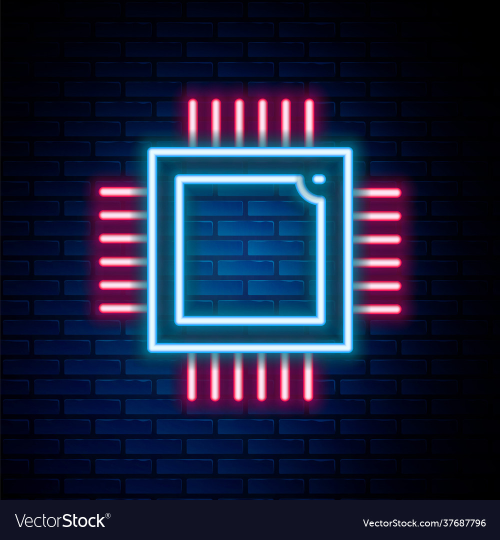 Glowing neon line computer processor