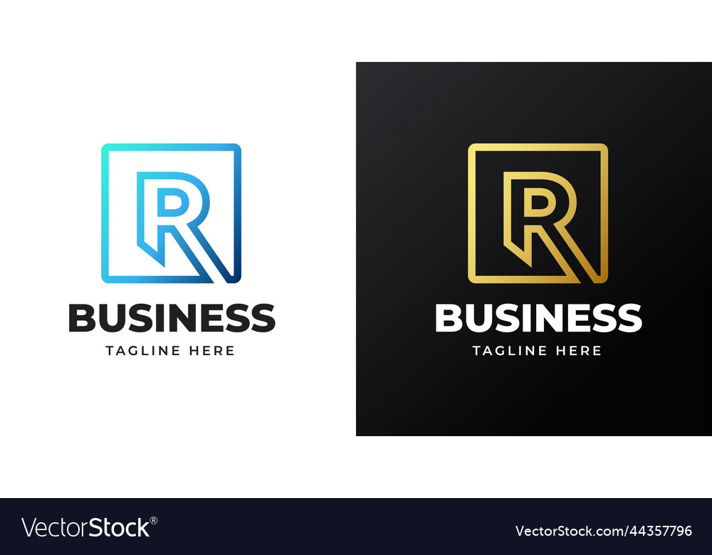 Letter initial r logo with square lines design