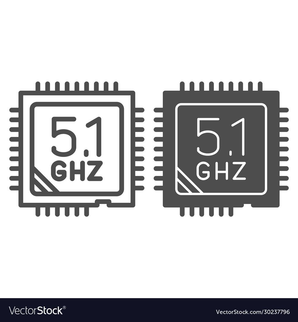 Modern powerful processor line and solid icon vector image Modern powerful processor line and solid icon