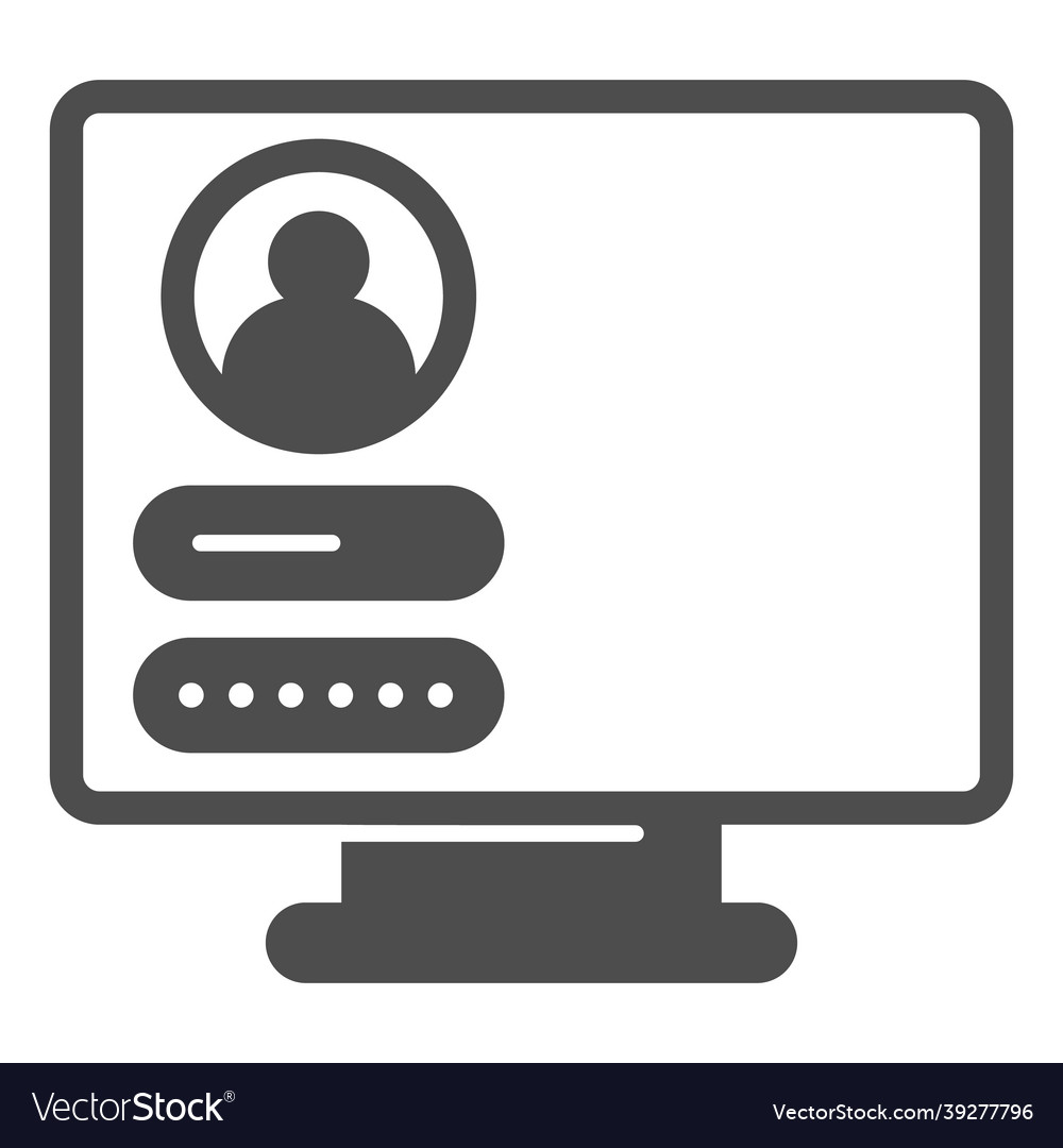 Monitor monoblock with user login page solid icon vector image Monitor monoblock with user login page solid icon