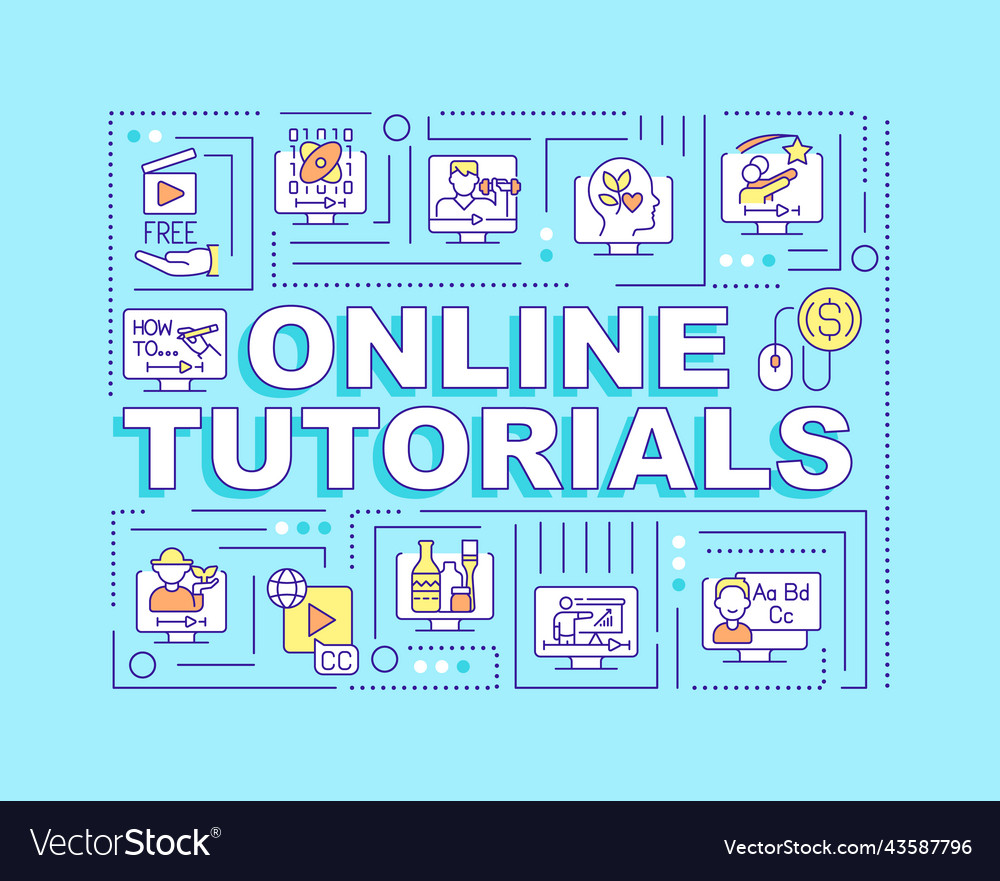 Online tutorials word concepts turquoise banner vector image Online tutorials word concepts turquoise banner