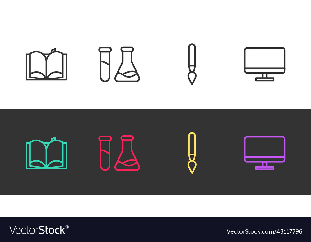 Set line open book test tube and flask paint