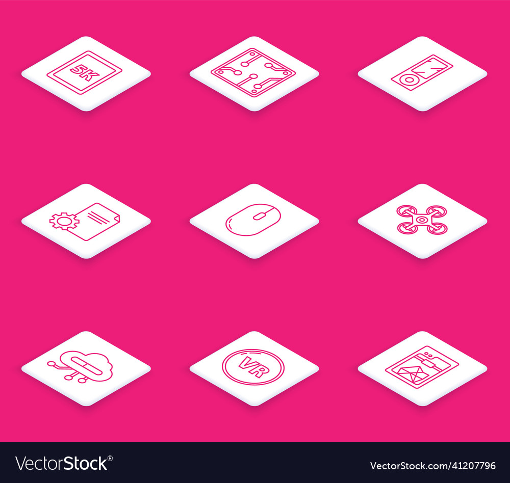 Set line tablet with text 5k processor music vector image Set line tablet with text 5k processor music