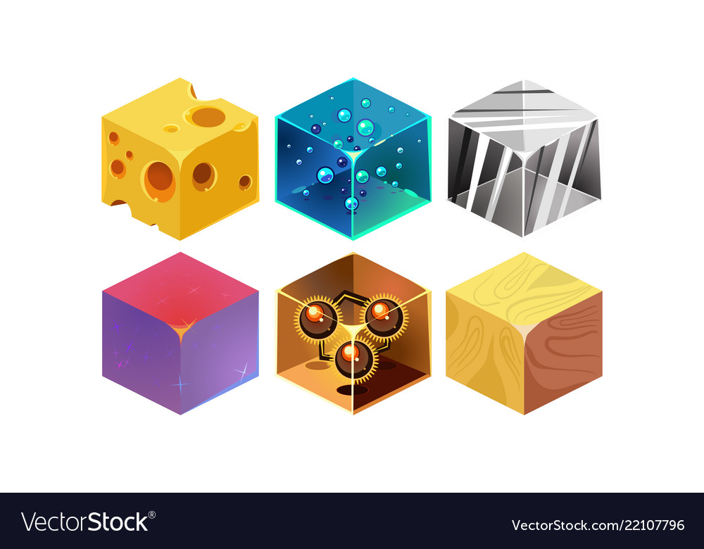 Set of 6 isometric cubes with different vector image Set of 6 isometric cubes with different